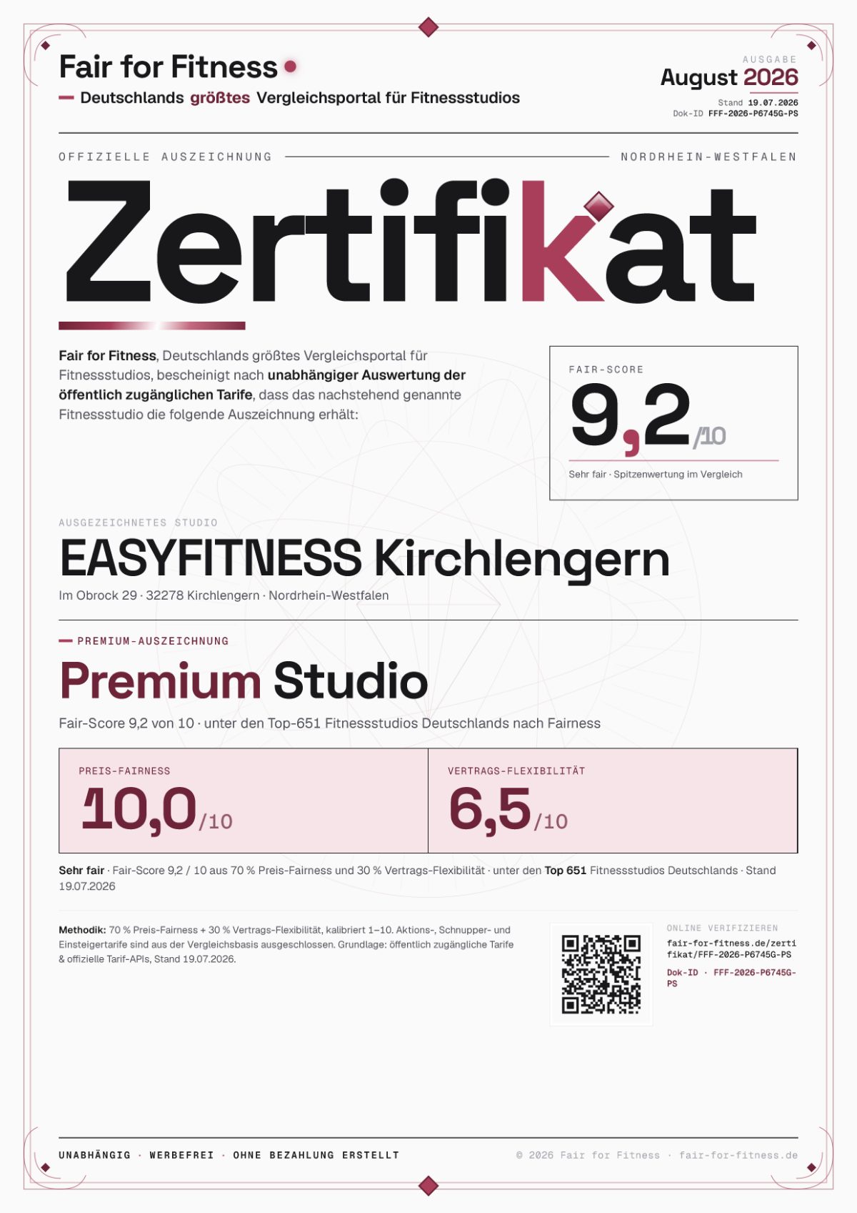 Zertifikat „Premium Studio"