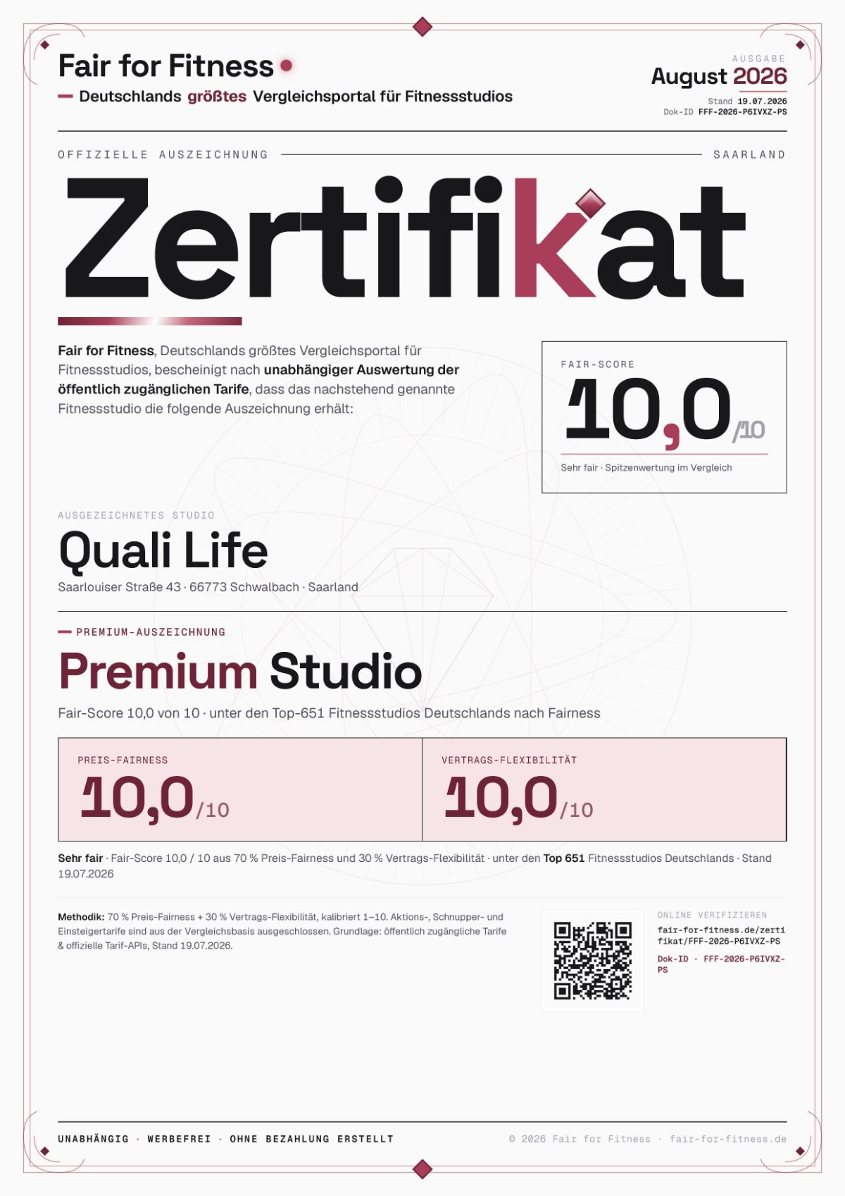 Zertifikat „Premium Studio"