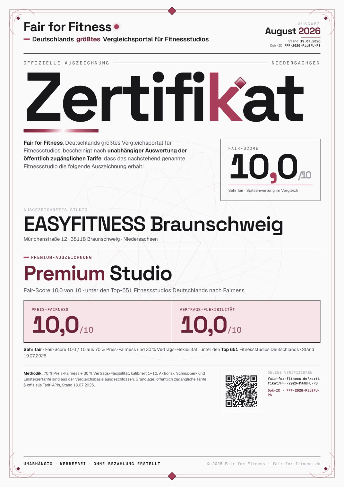 Zertifikat „Premium Studio"