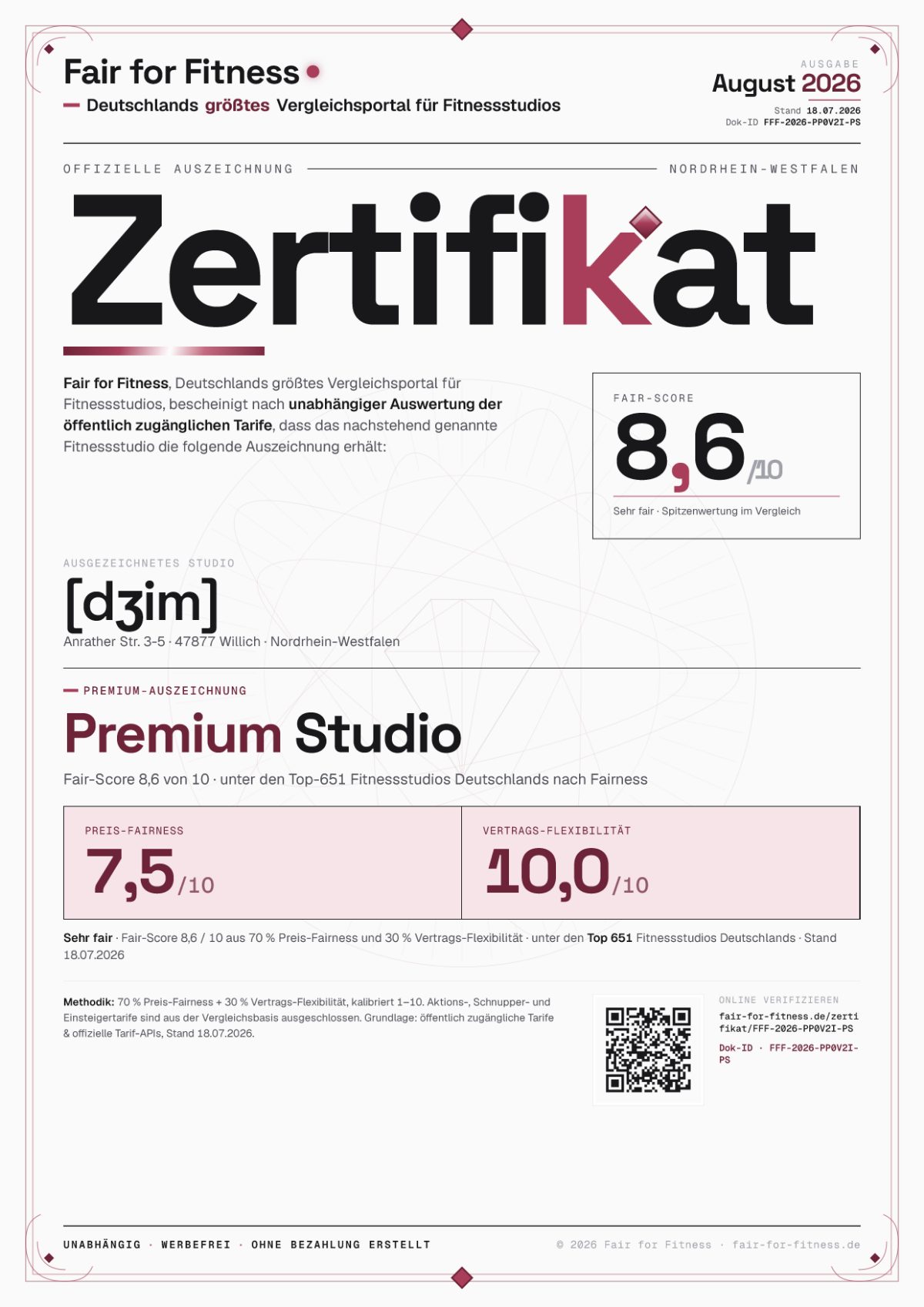 Zertifikat „Premium Studio"