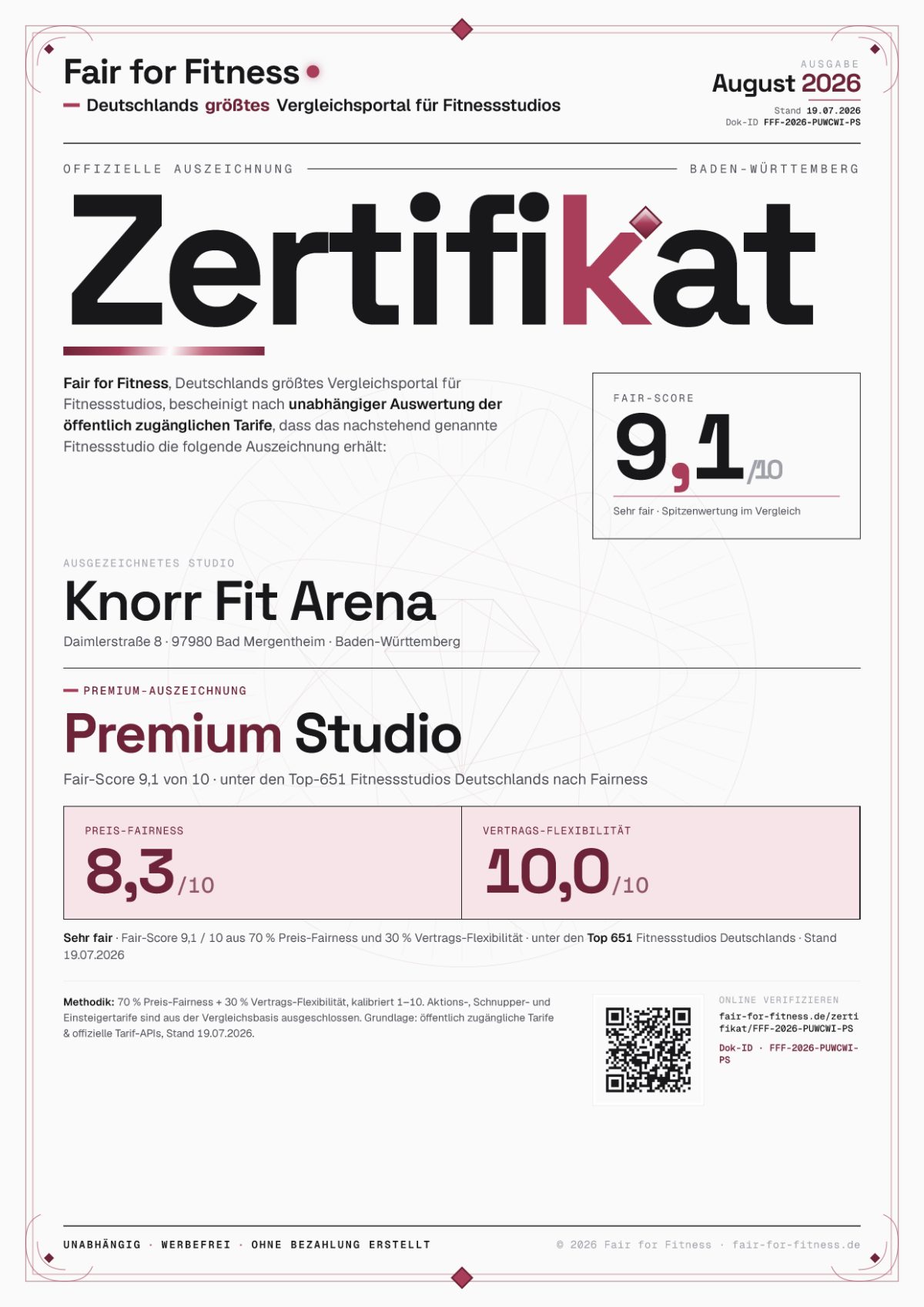 Zertifikat „Premium Studio"