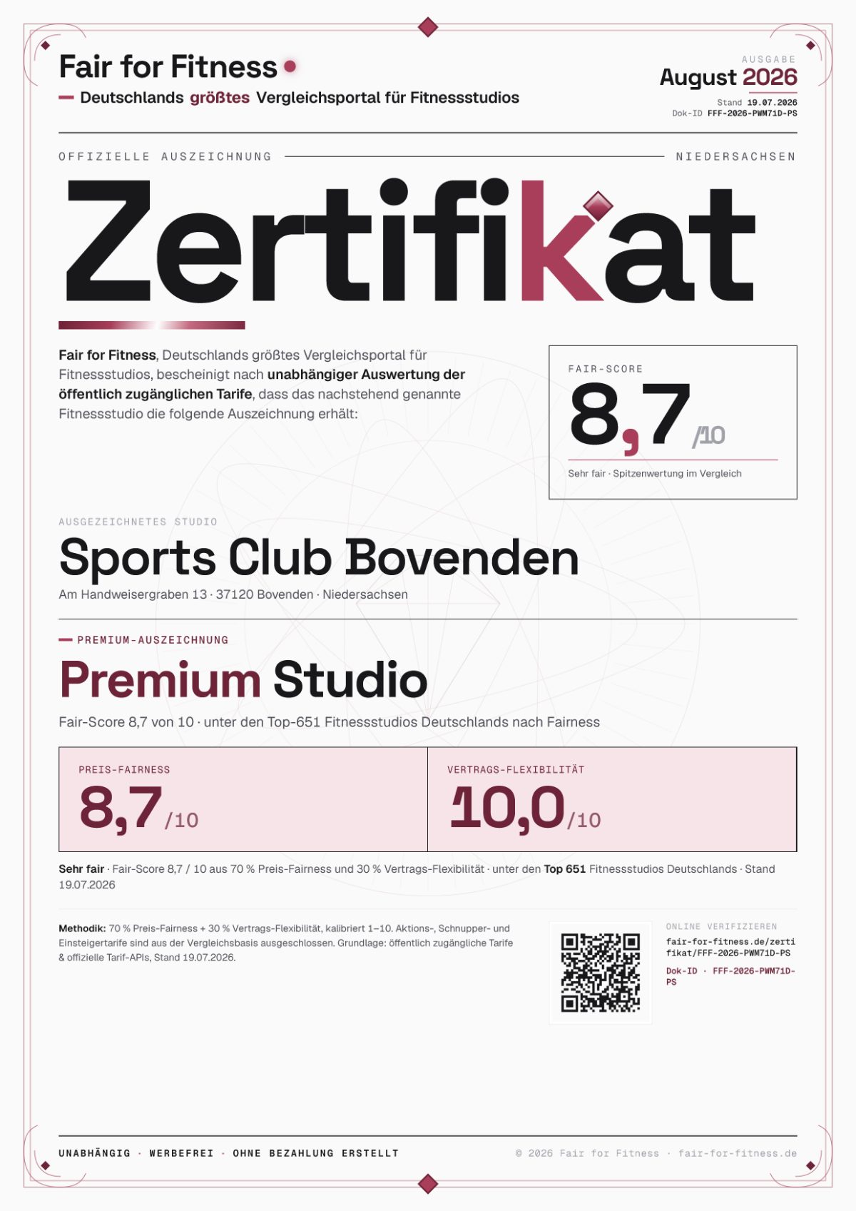 Zertifikat „Premium Studio"