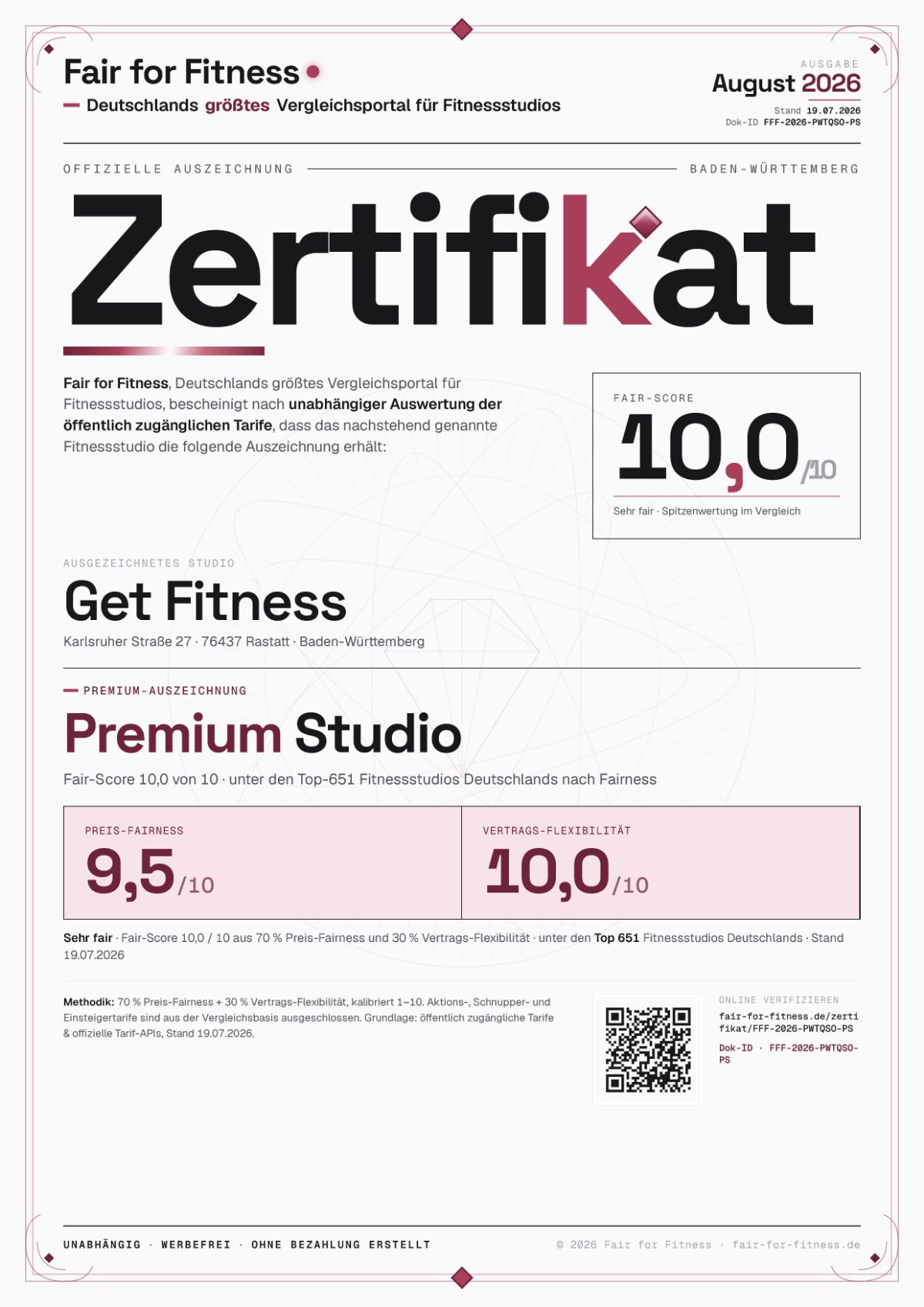 Zertifikat „Premium Studio"