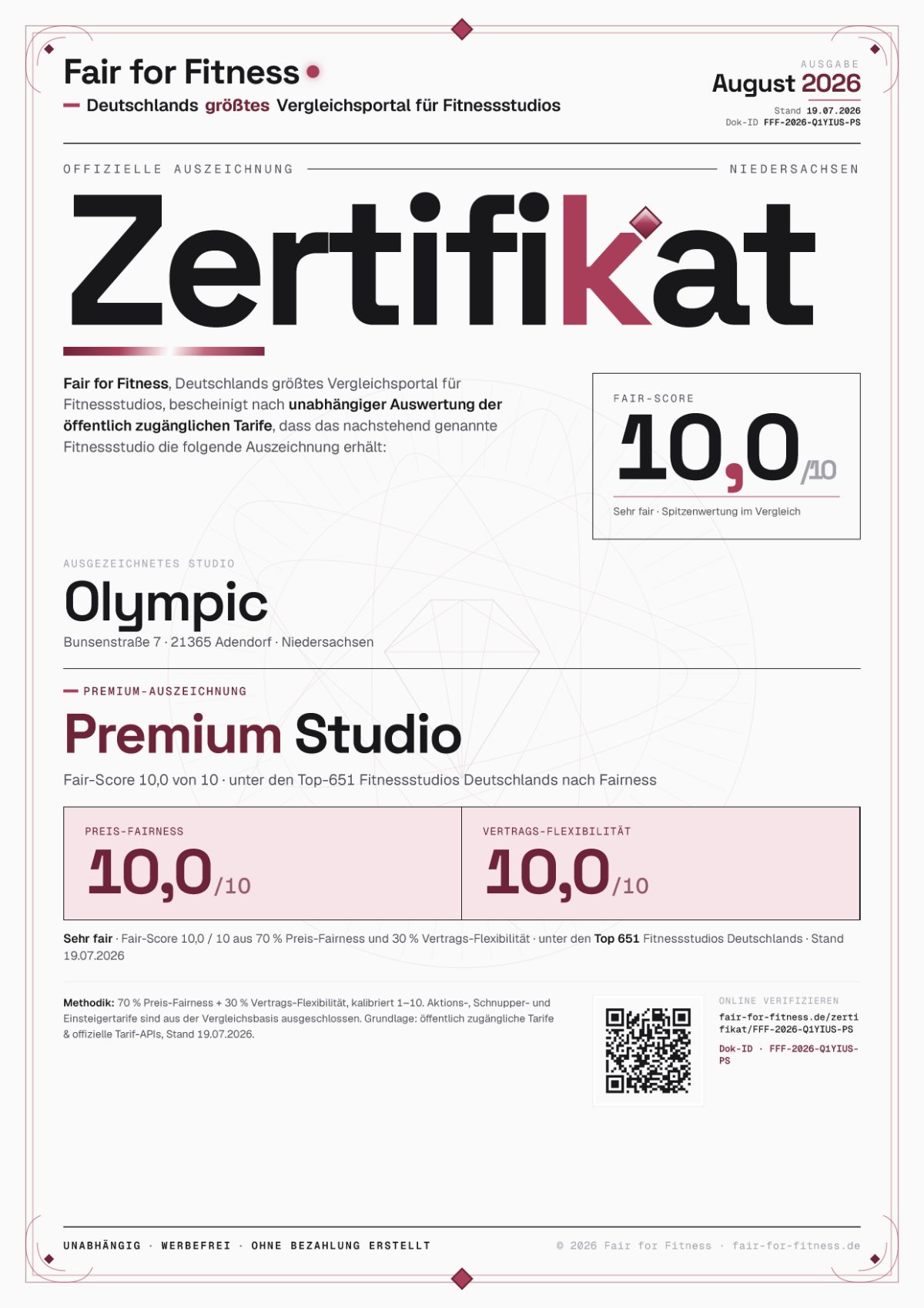 Zertifikat „Premium Studio"