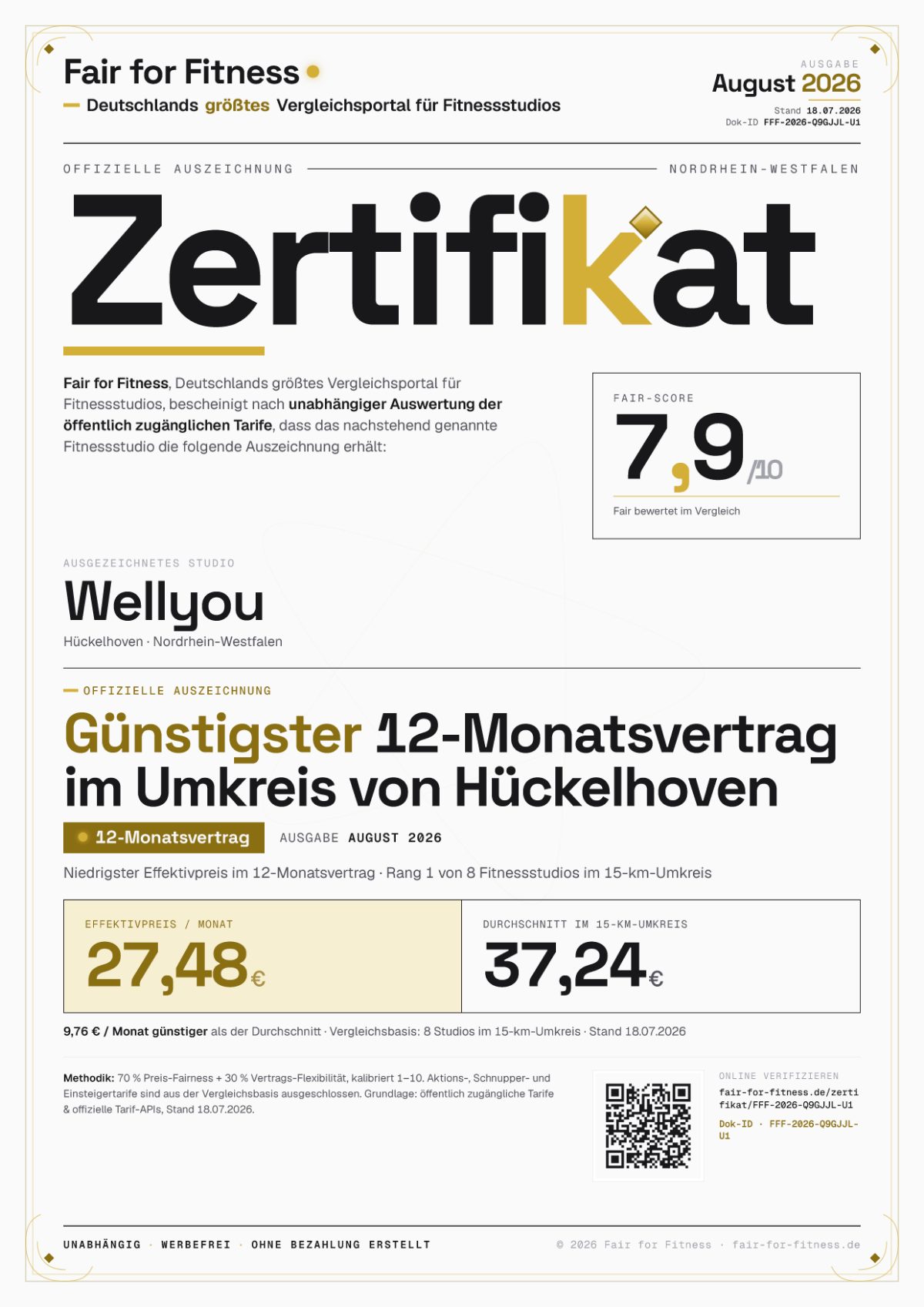 Zertifikat „Günstigster 12-Monatsvertrag im Umkreis von Hückelhoven"