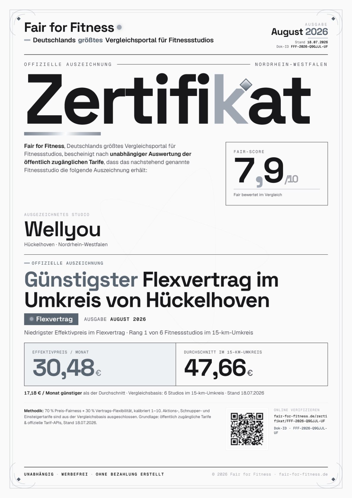 Zertifikat „Günstigster Flexvertrag im Umkreis von Hückelhoven"