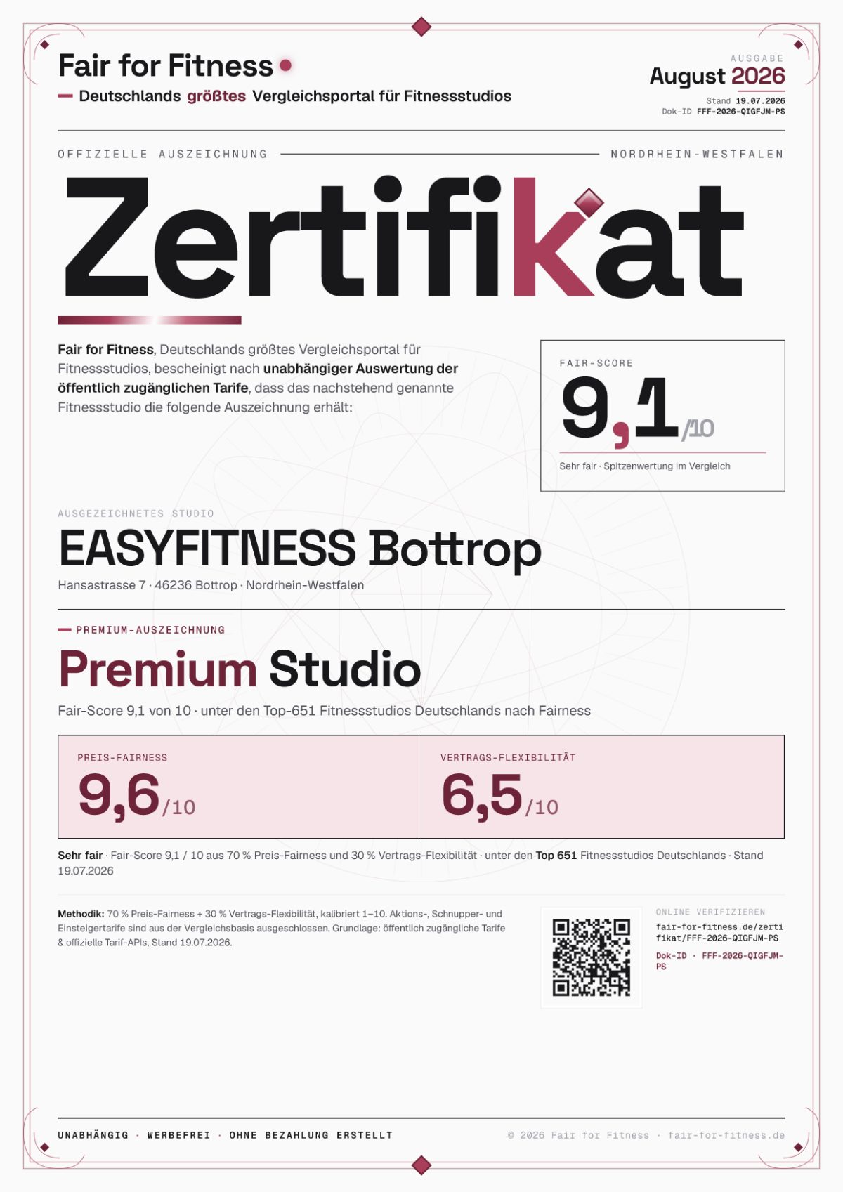 Zertifikat „Premium Studio"