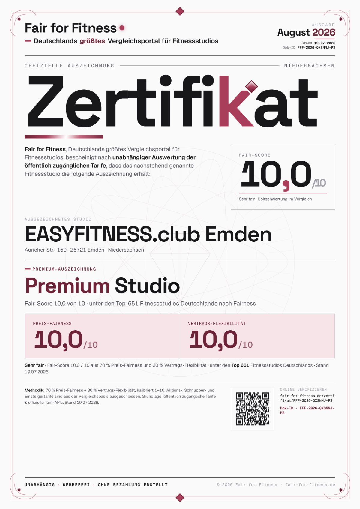 Zertifikat „Premium Studio"