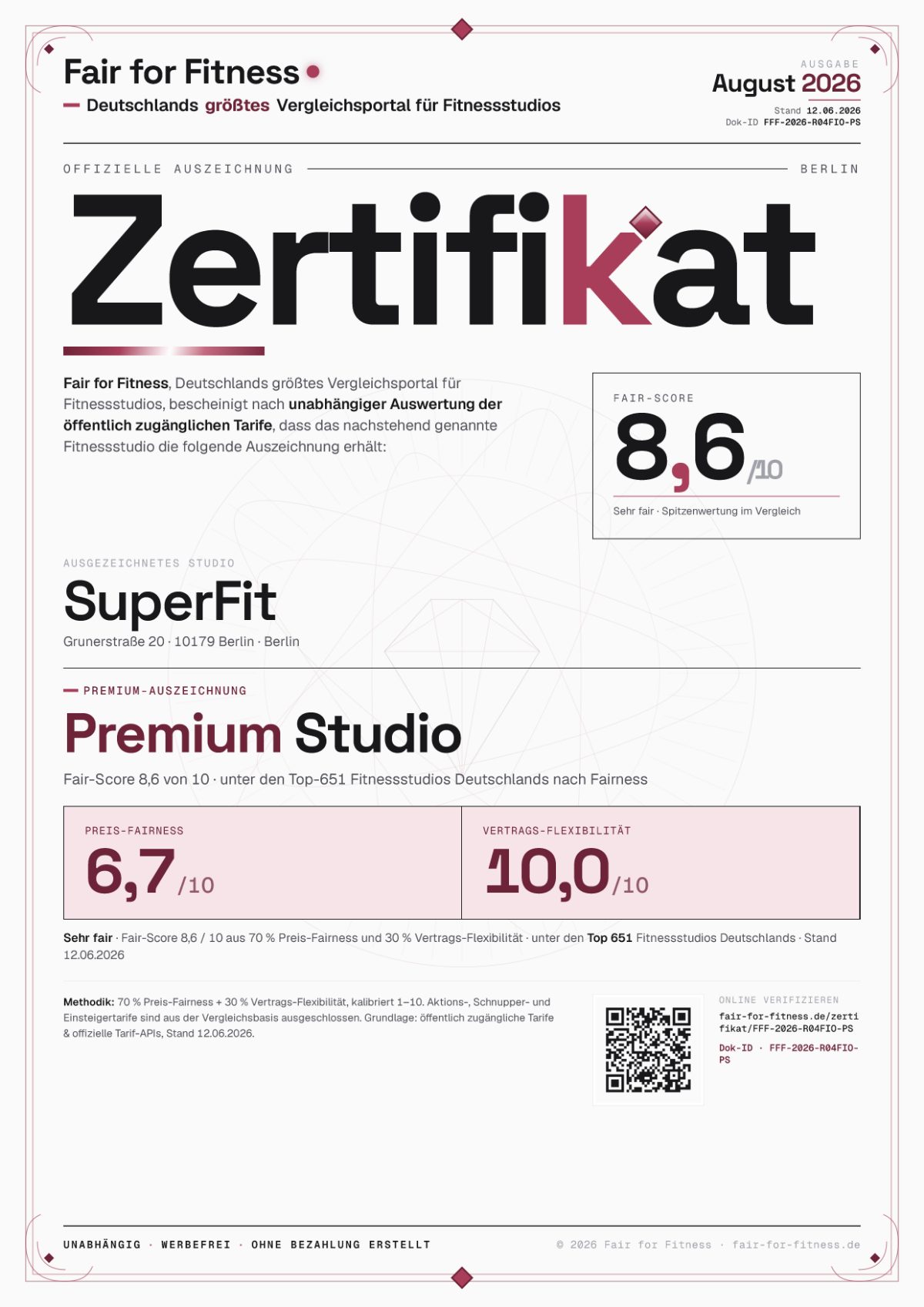 Zertifikat „Premium Studio"
