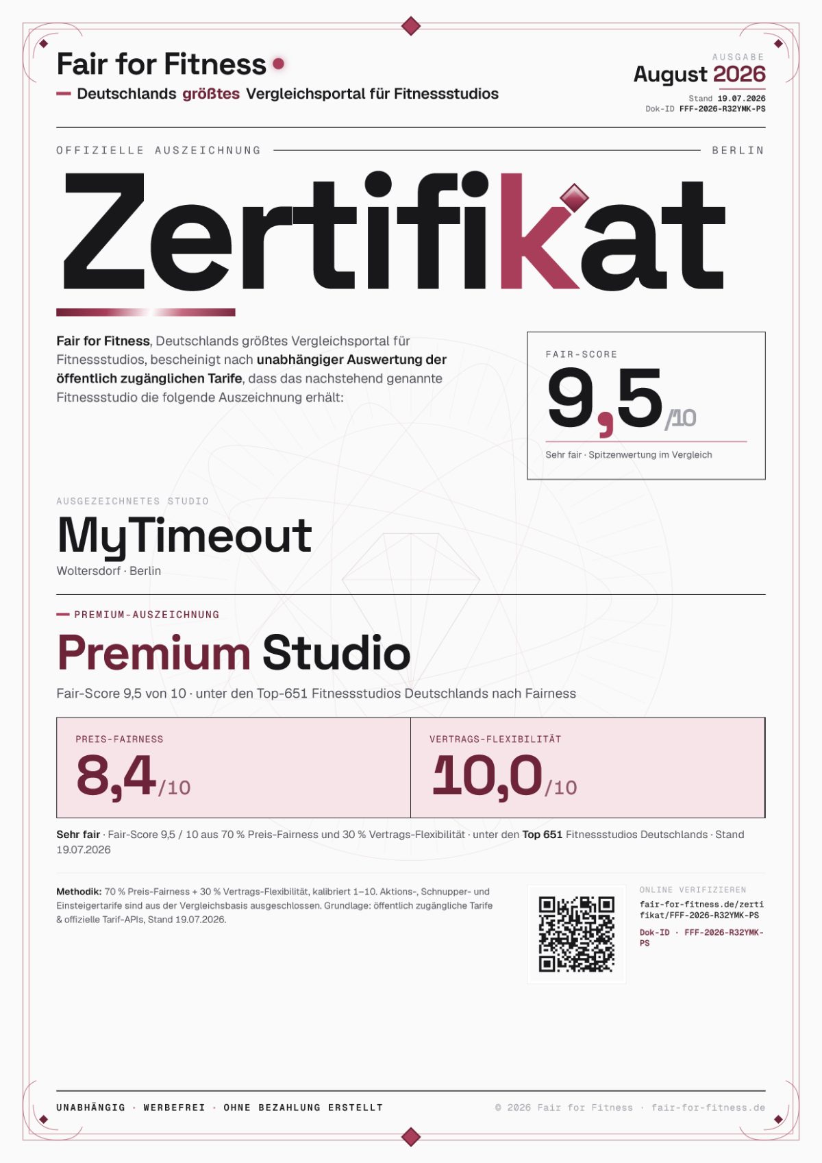 Zertifikat „Premium Studio"