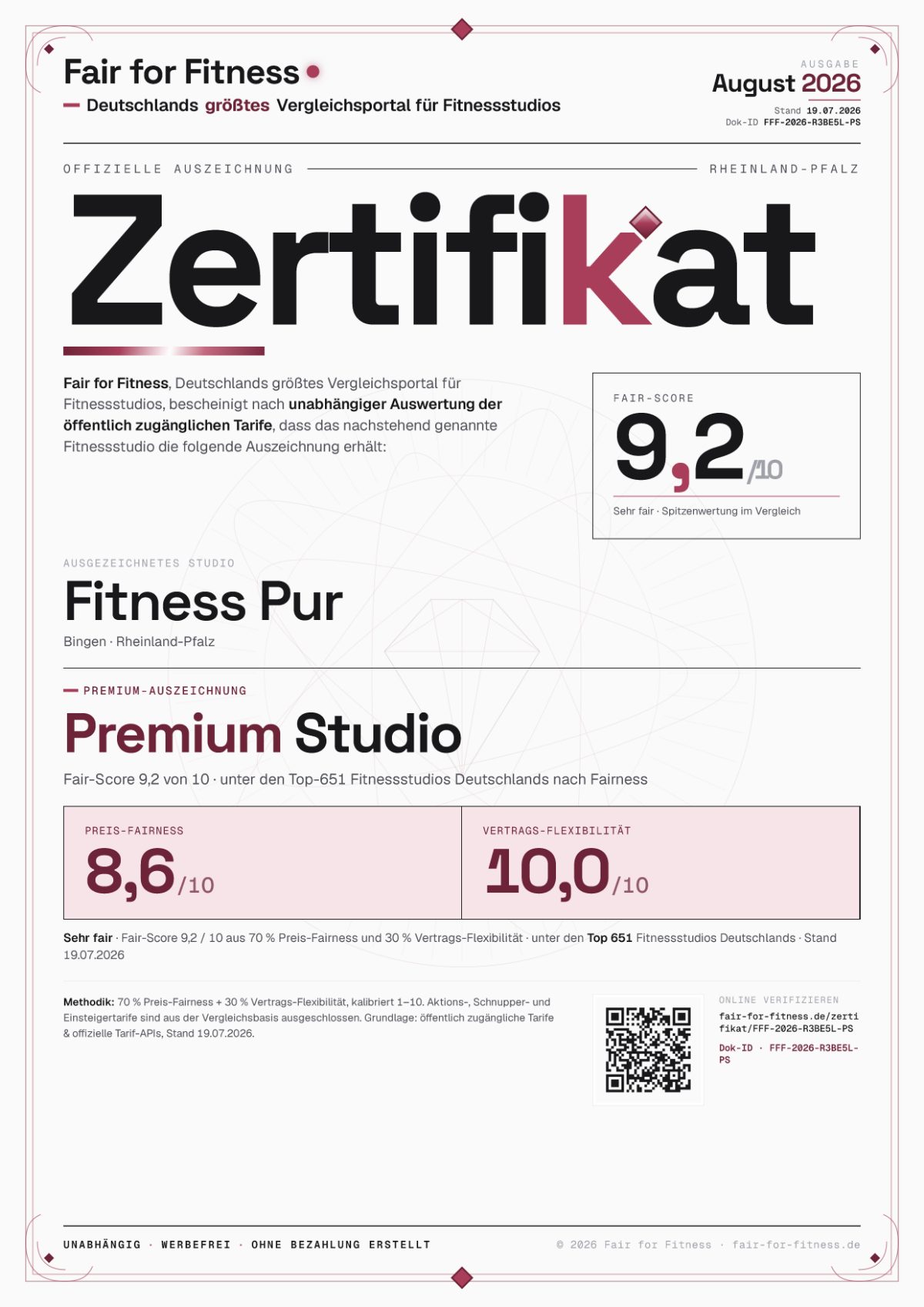 Zertifikat „Premium Studio"