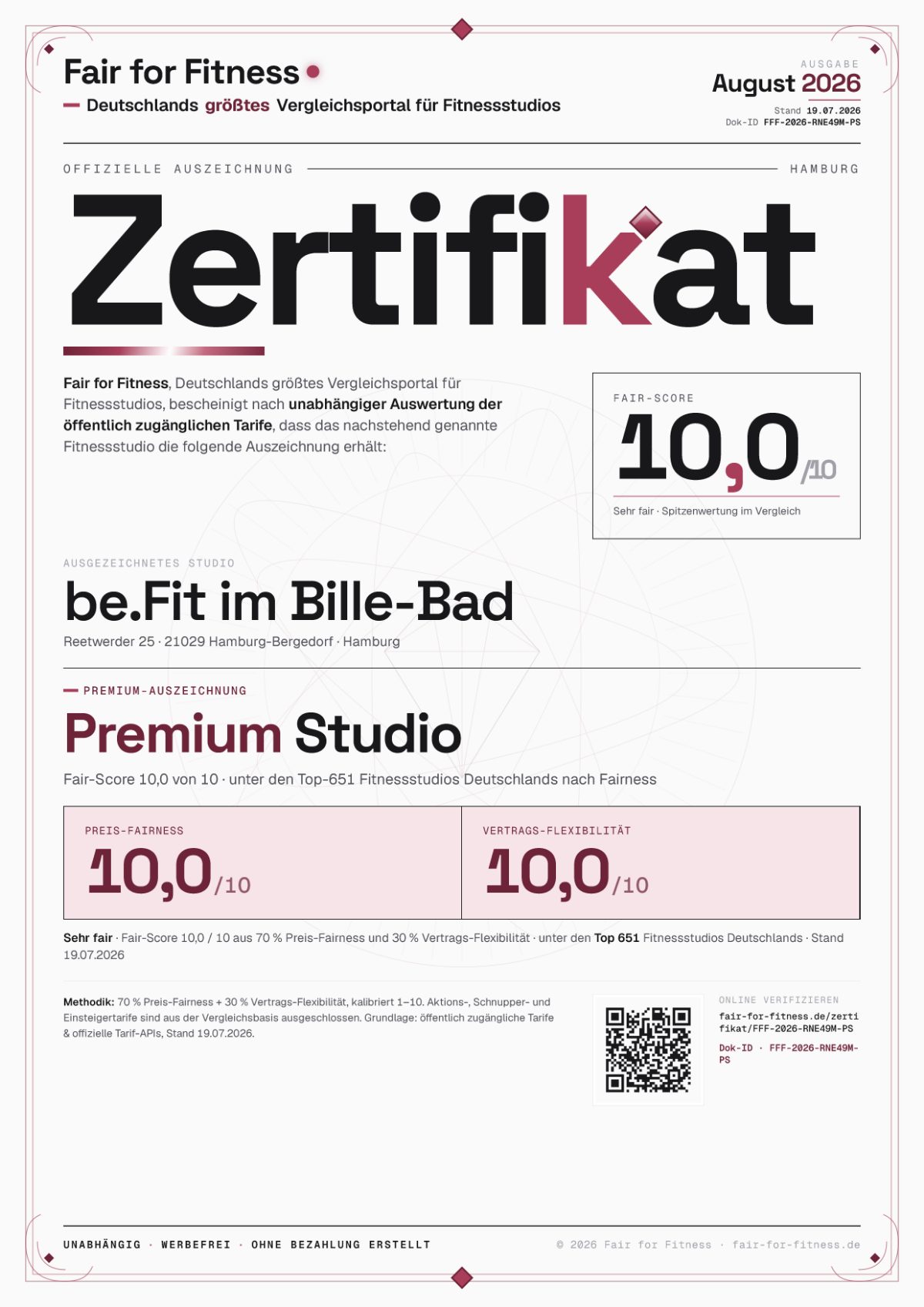 Zertifikat „Premium Studio"
