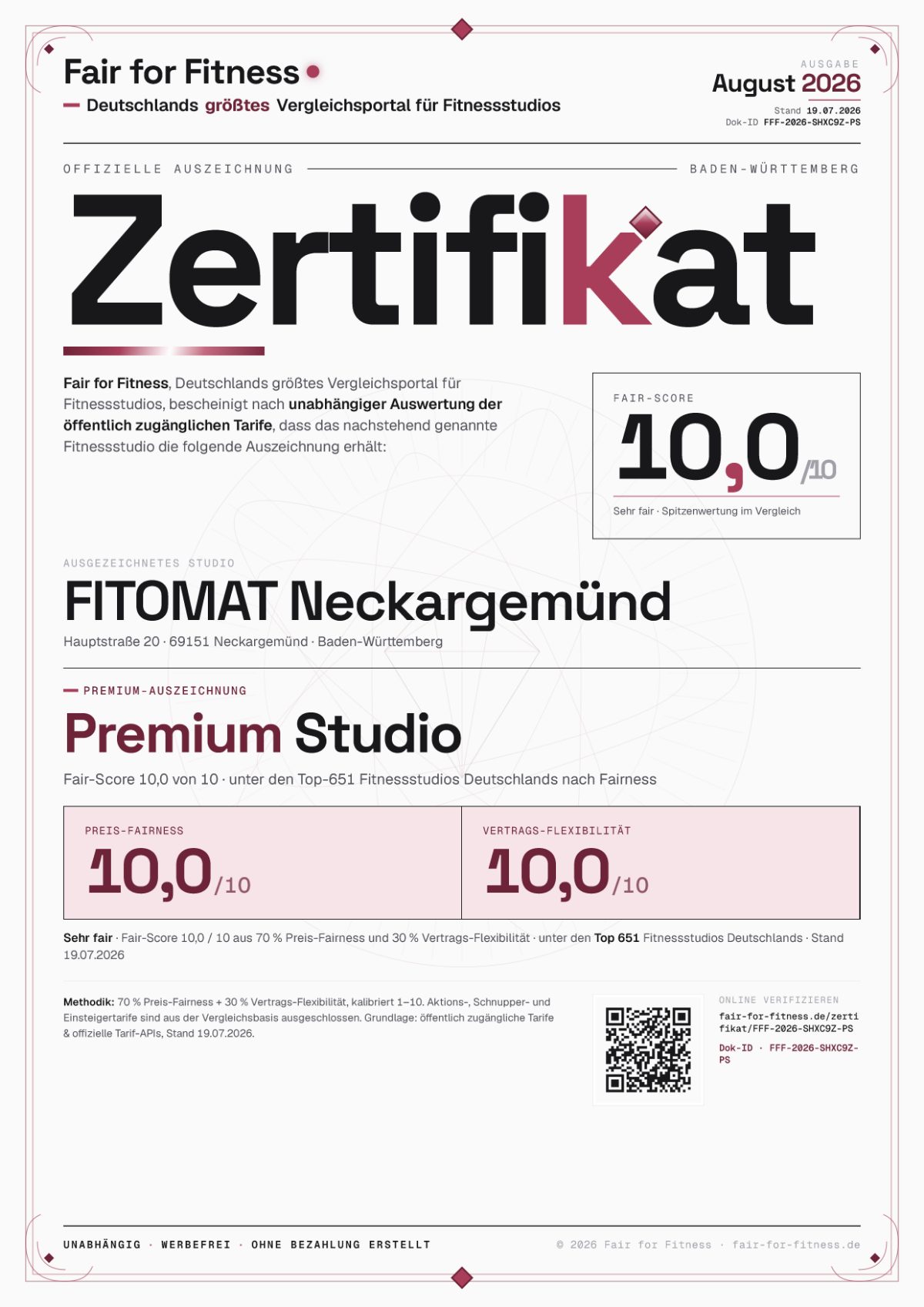 Zertifikat „Premium Studio"