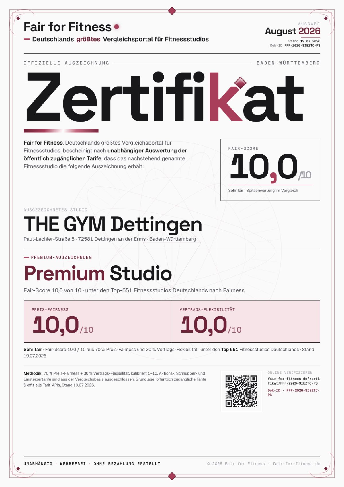 Zertifikat „Premium Studio"