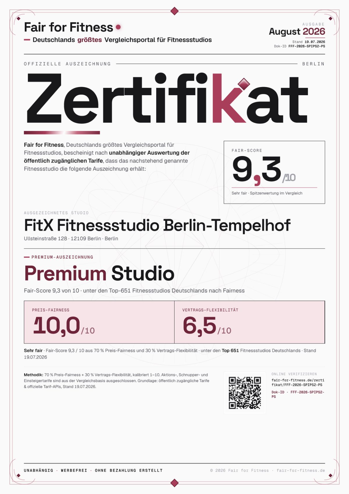 Zertifikat „Premium Studio"