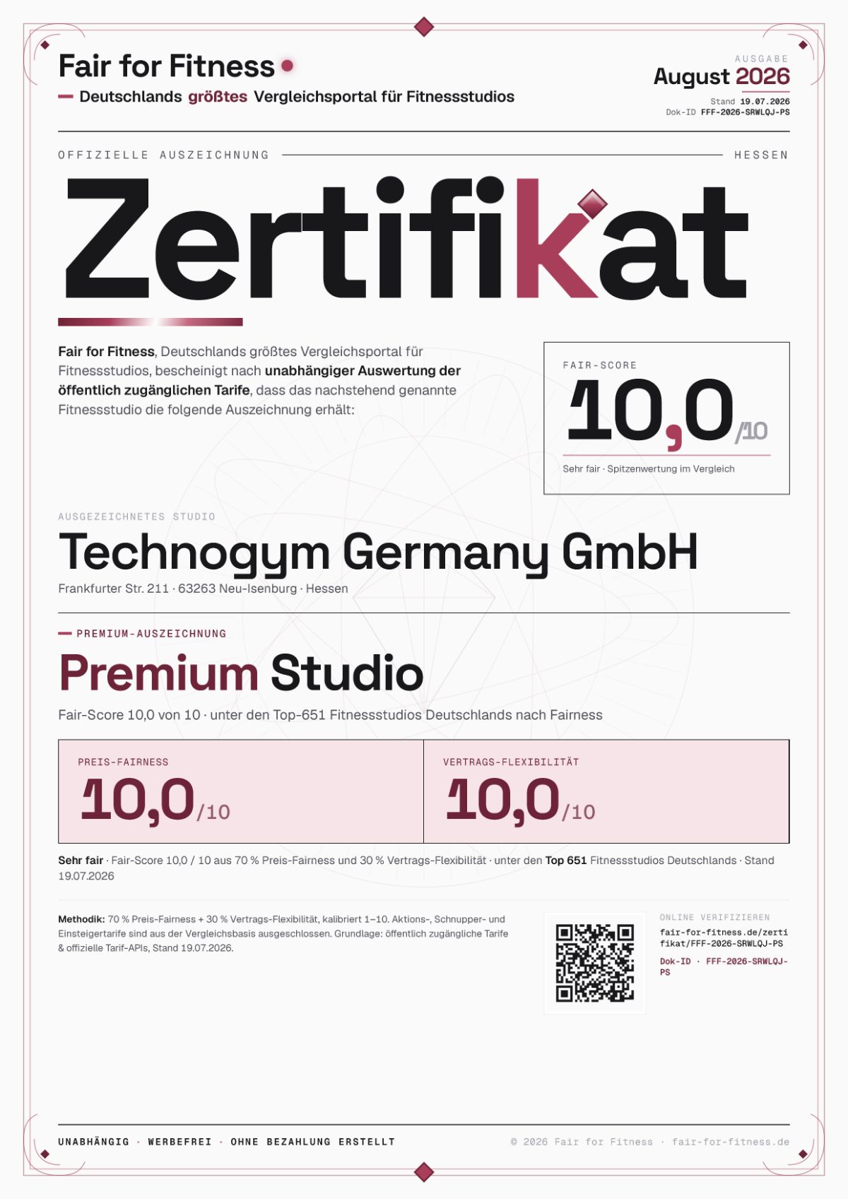 Zertifikat „Premium Studio"