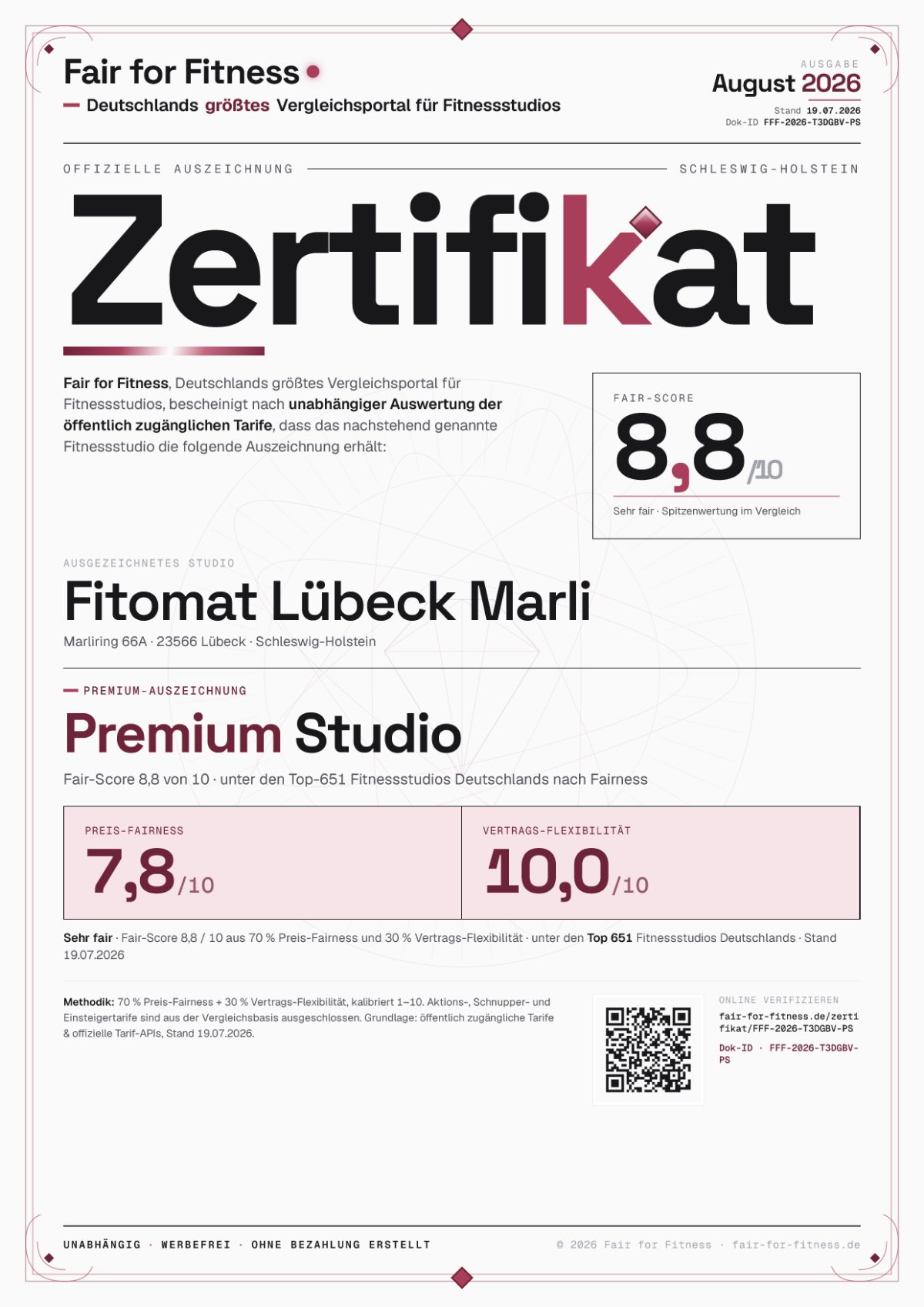 Zertifikat „Premium Studio"