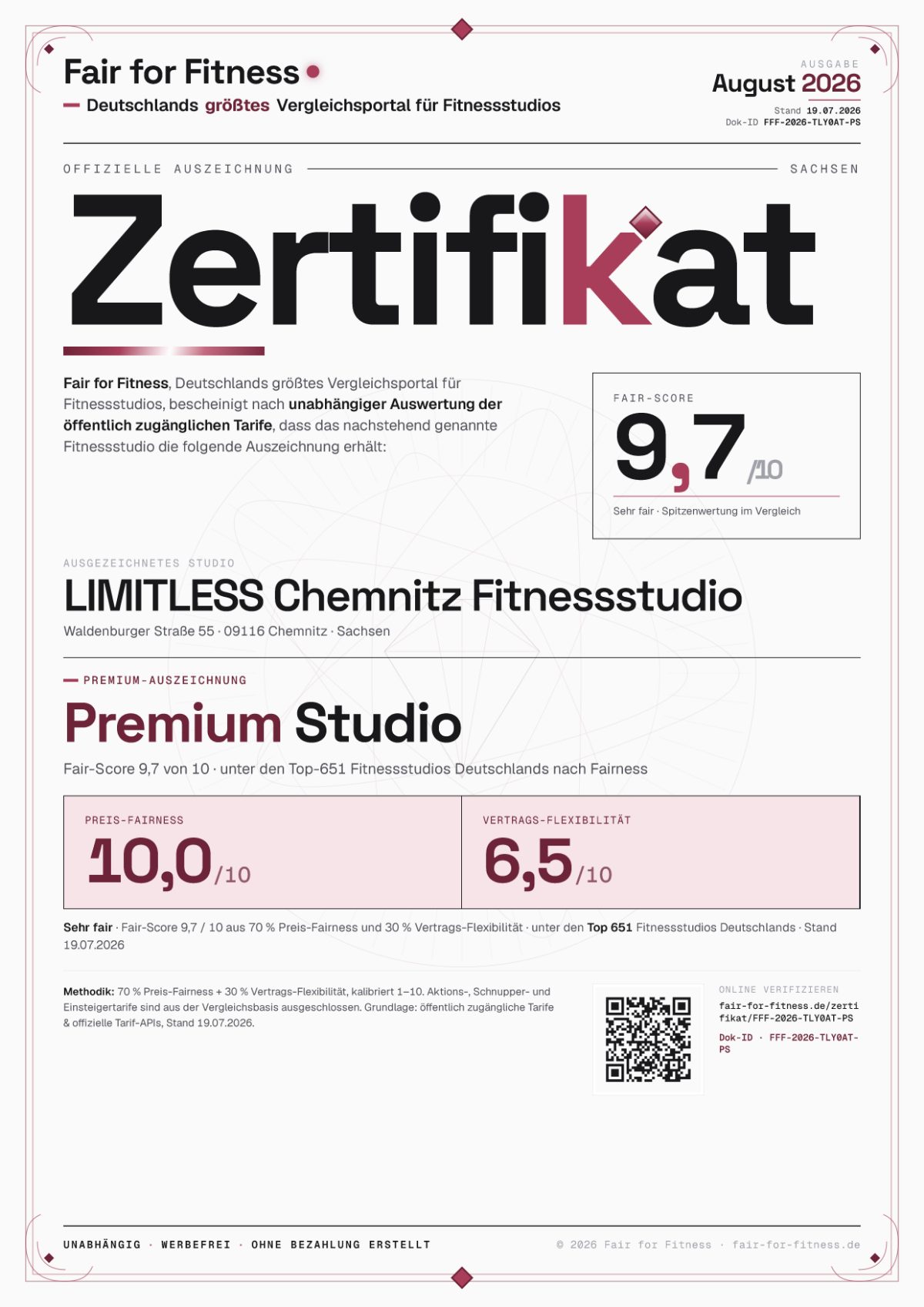 Zertifikat „Premium Studio"