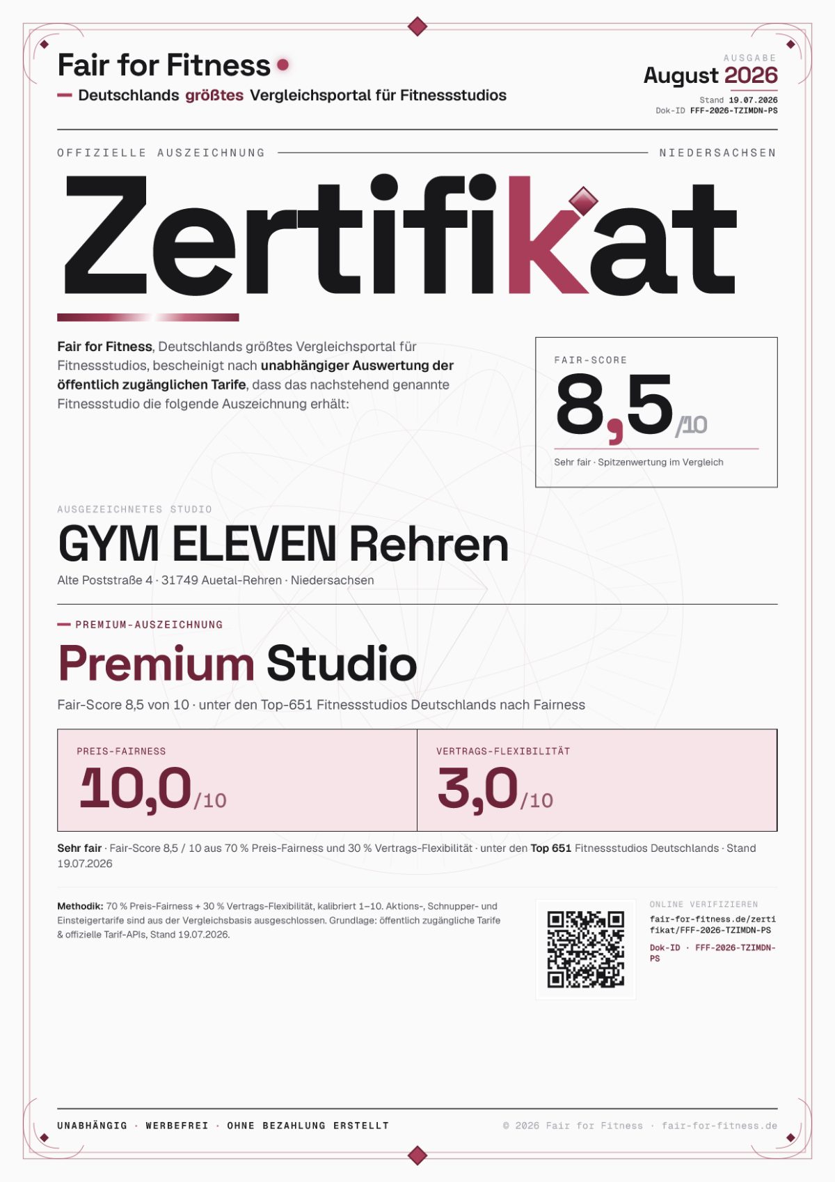 Zertifikat „Premium Studio"