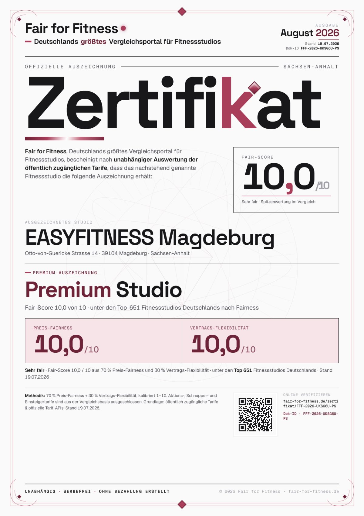 Zertifikat „Premium Studio"
