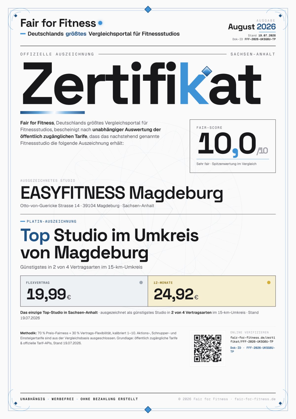 Zertifikat „Top Studio im Umkreis von Magdeburg"