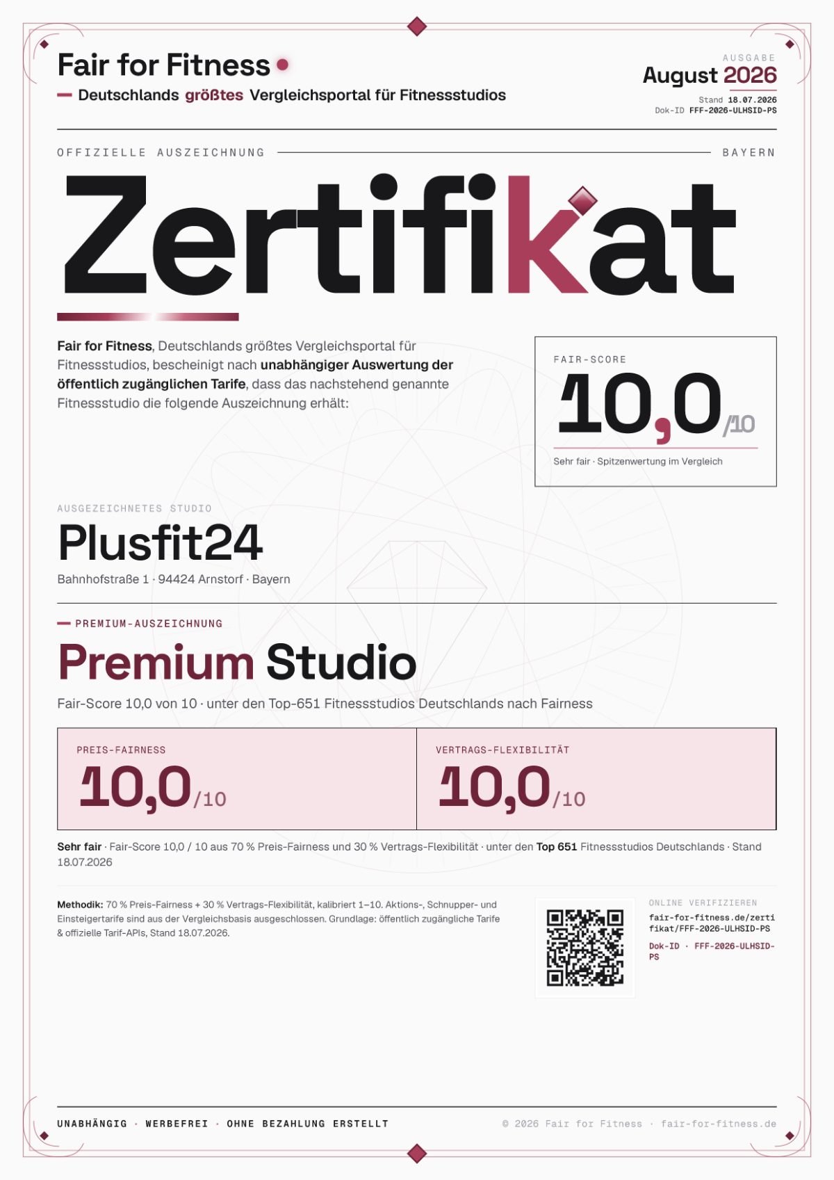 Zertifikat „Premium Studio"