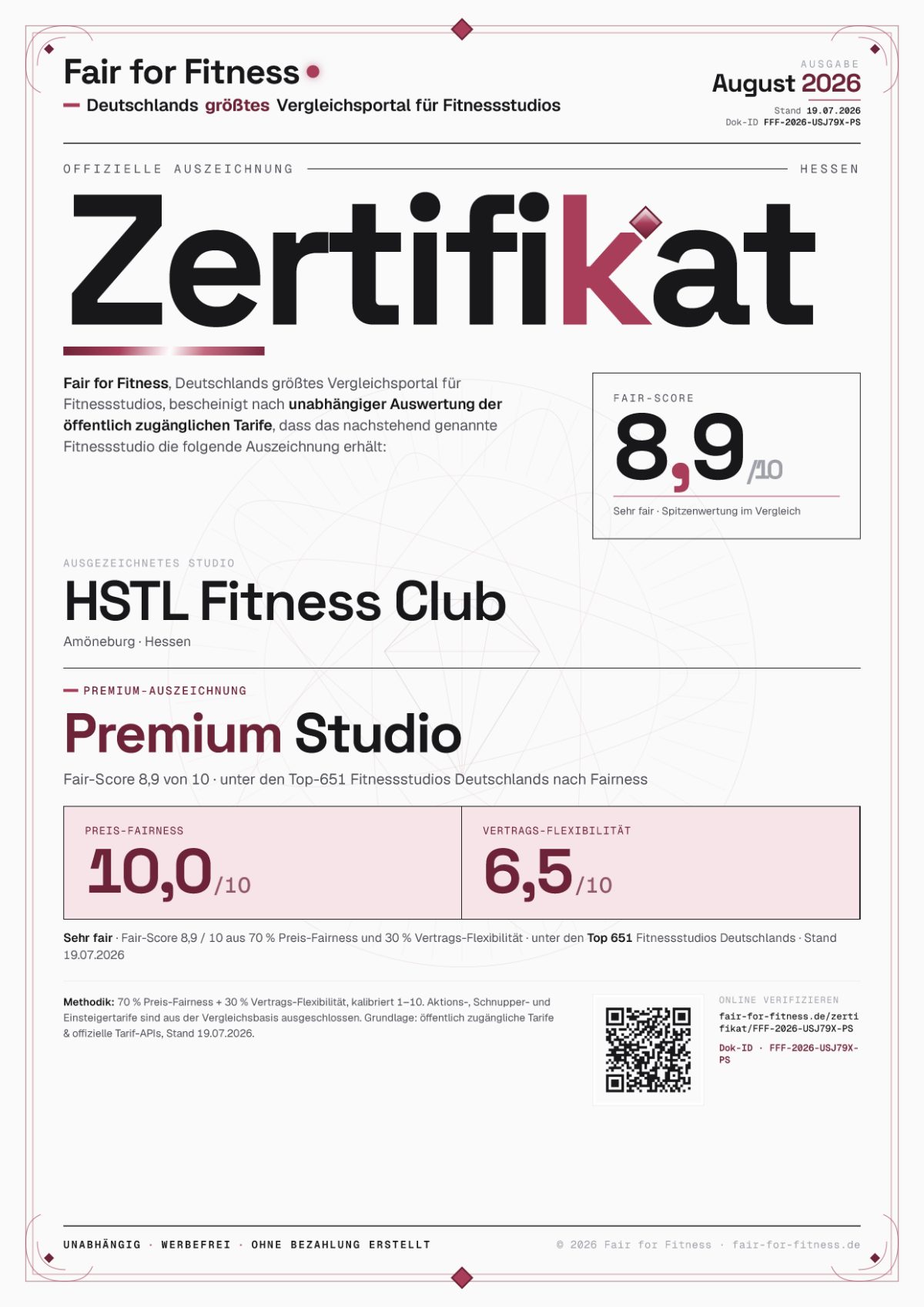 Zertifikat „Premium Studio"