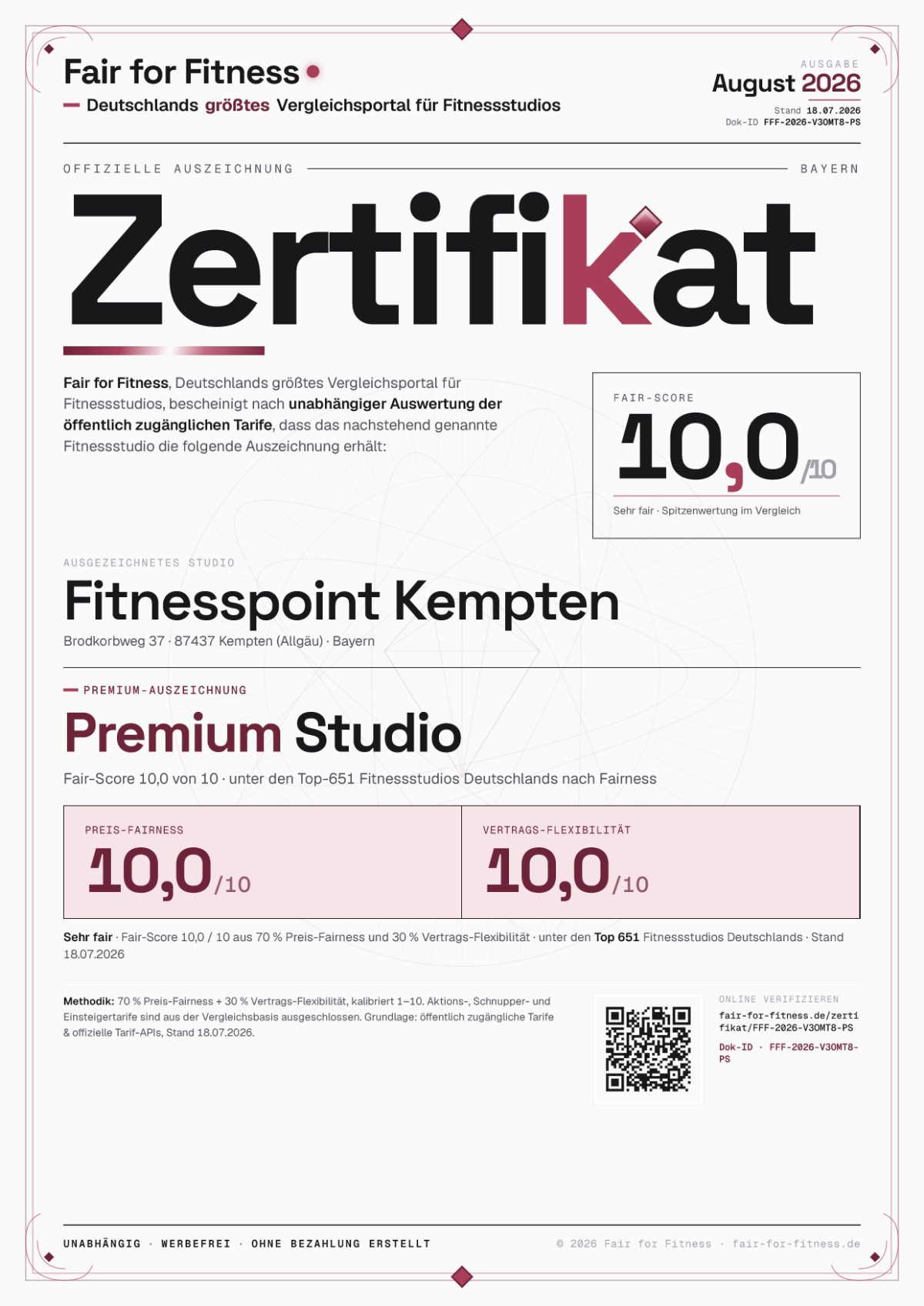 Zertifikat „Premium Studio"