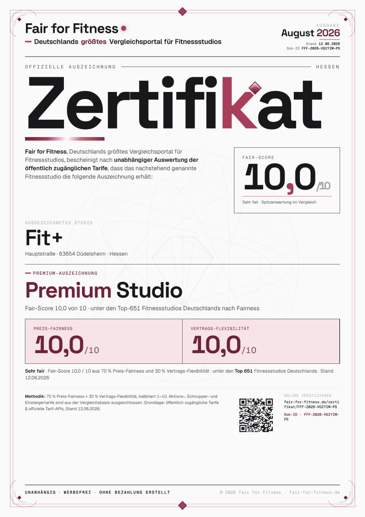 Zertifikat „Premium Studio"