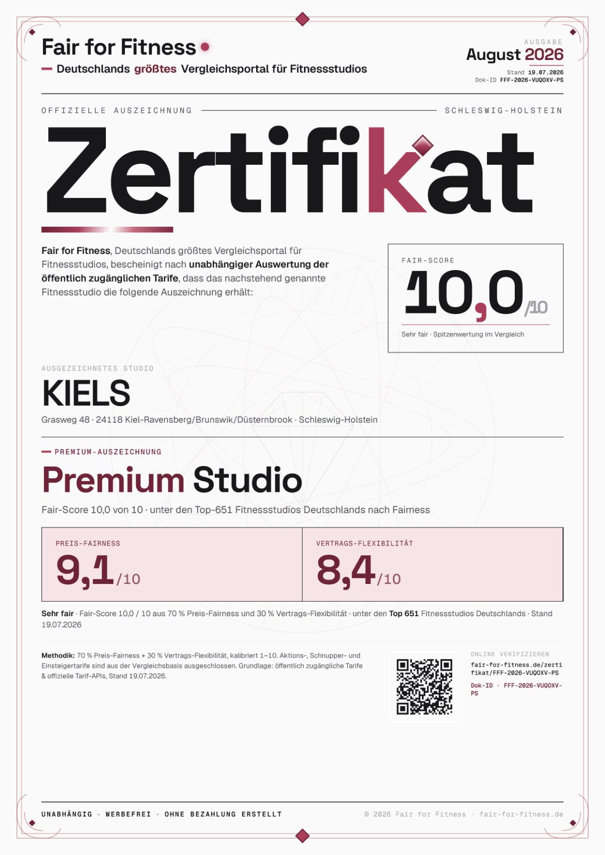 Zertifikat „Premium Studio"