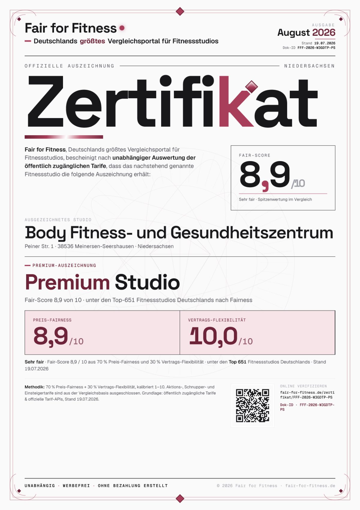 Zertifikat „Premium Studio"