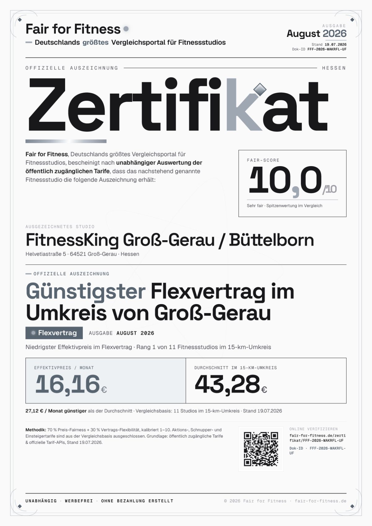 Zertifikat „Günstigster Flexvertrag im Umkreis von Groß-Gerau"