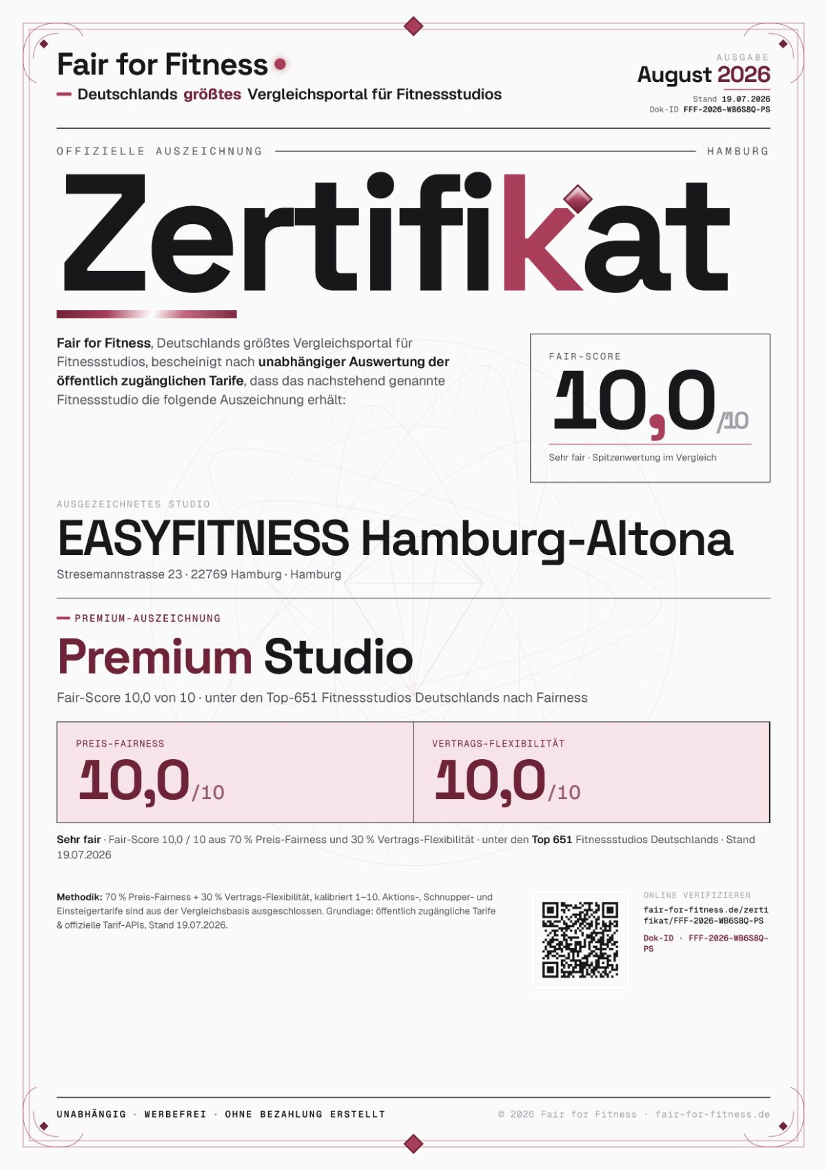 Zertifikat „Premium Studio"