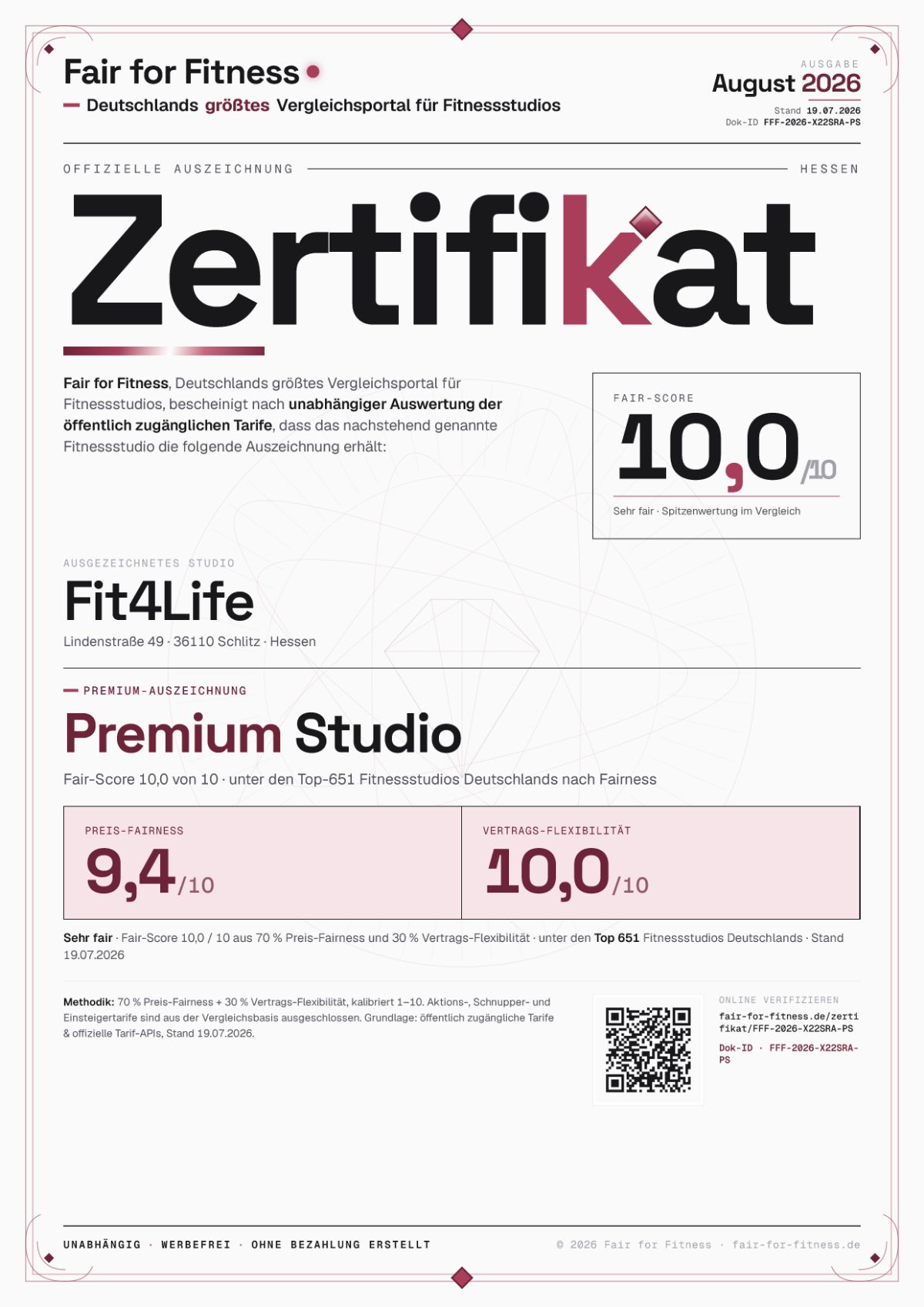 Zertifikat „Premium Studio"