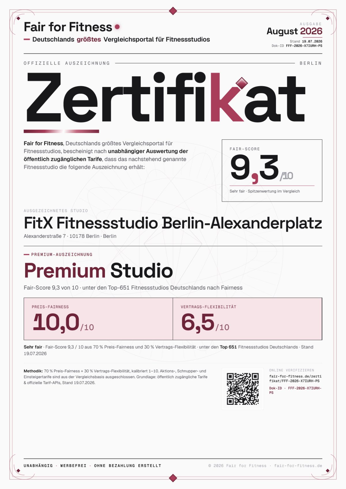 Zertifikat „Premium Studio"
