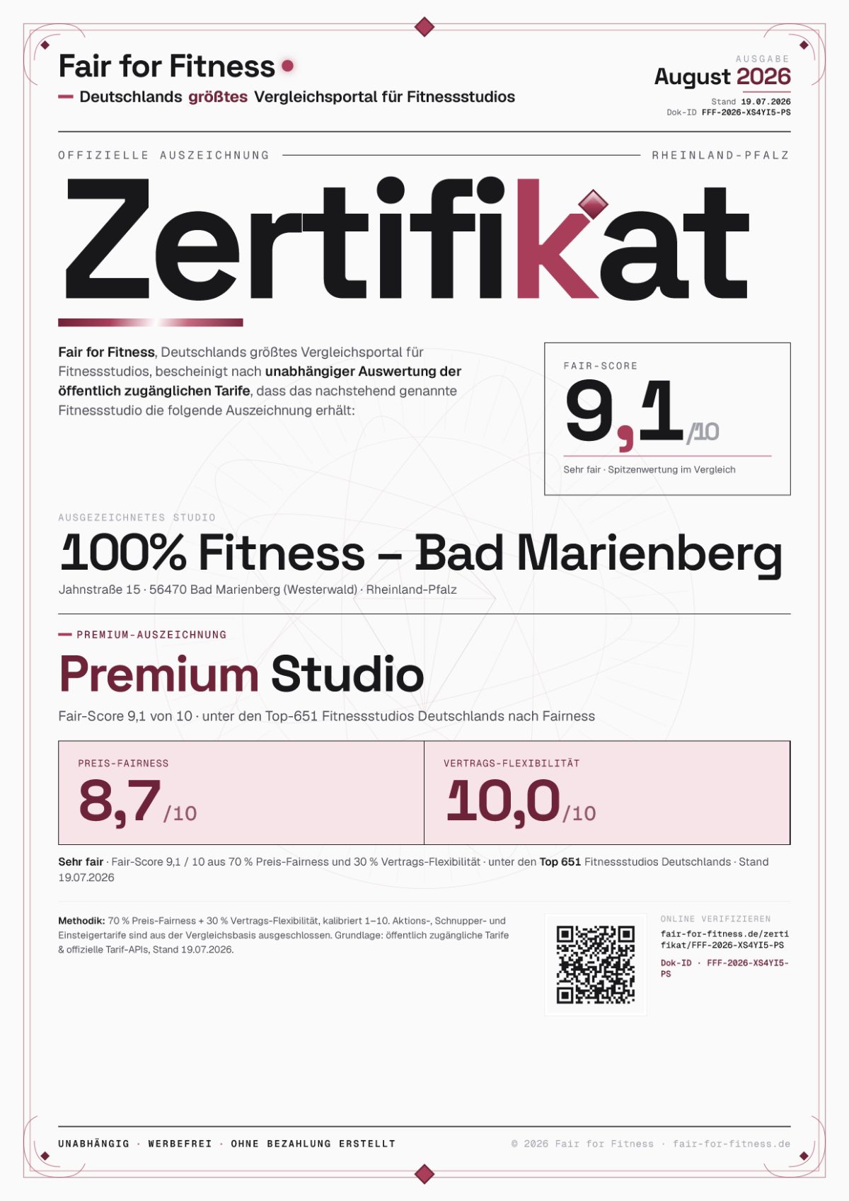 Zertifikat „Premium Studio"