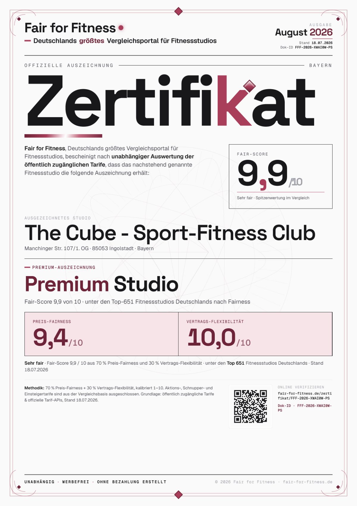 Zertifikat „Premium Studio"