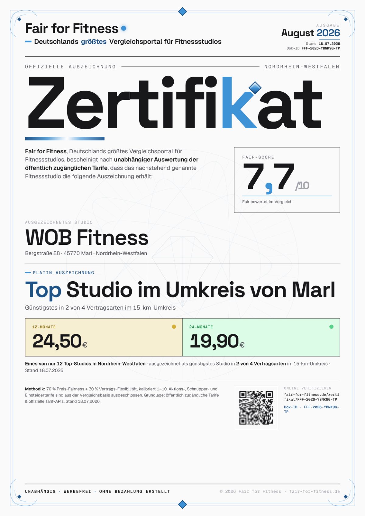 Zertifikat „Top Studio im Umkreis von Marl"