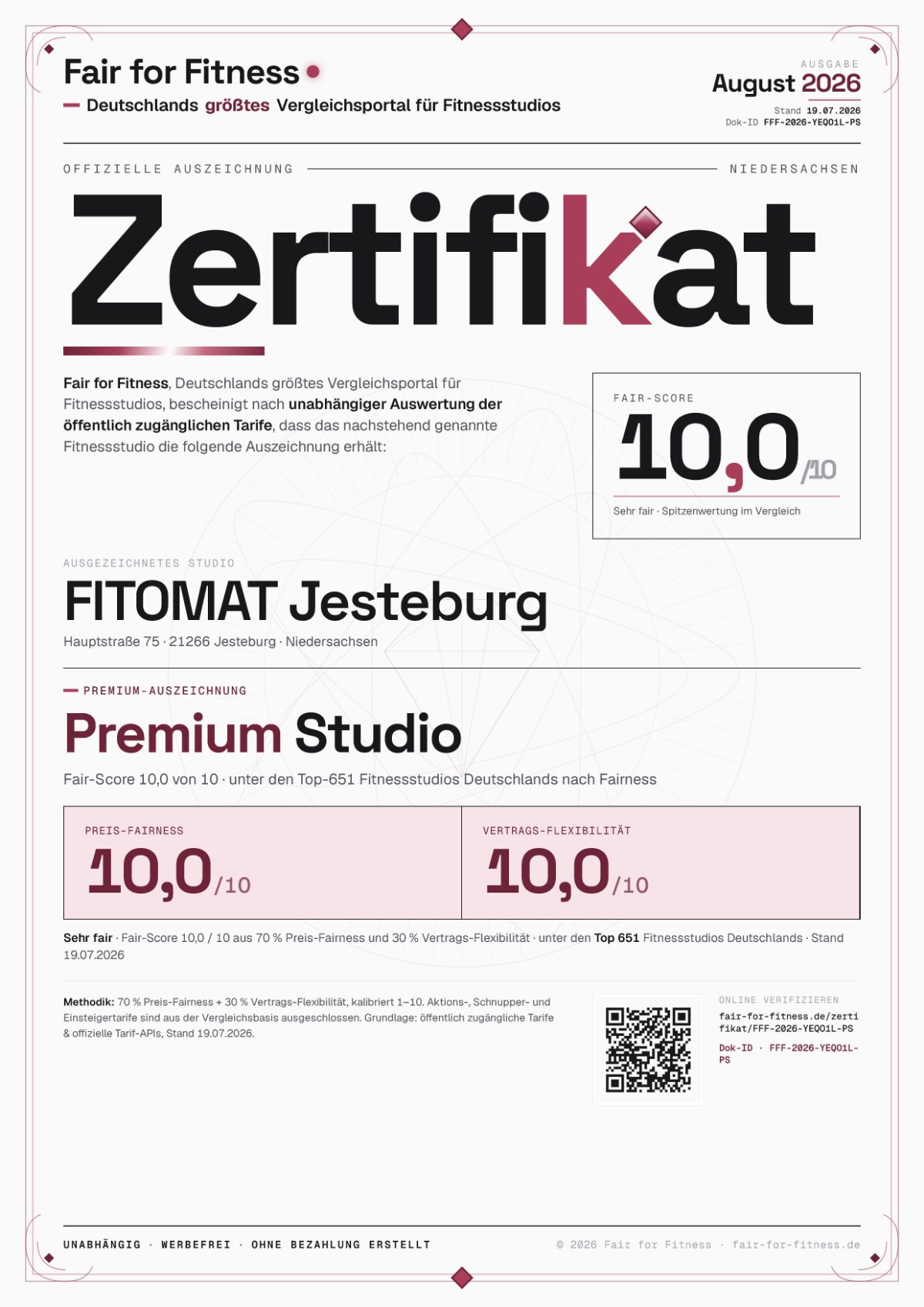 Zertifikat „Premium Studio"
