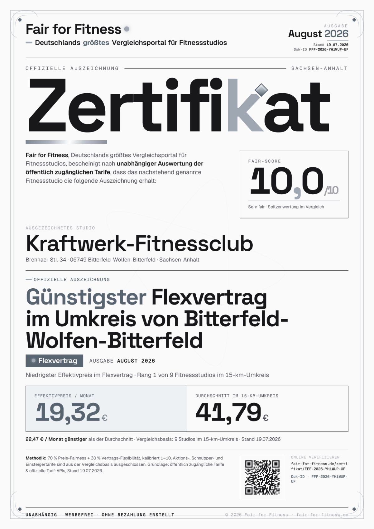 Zertifikat „Günstigster Flexvertrag im Umkreis von Bitterfeld-Wolfen-Bitterfeld"