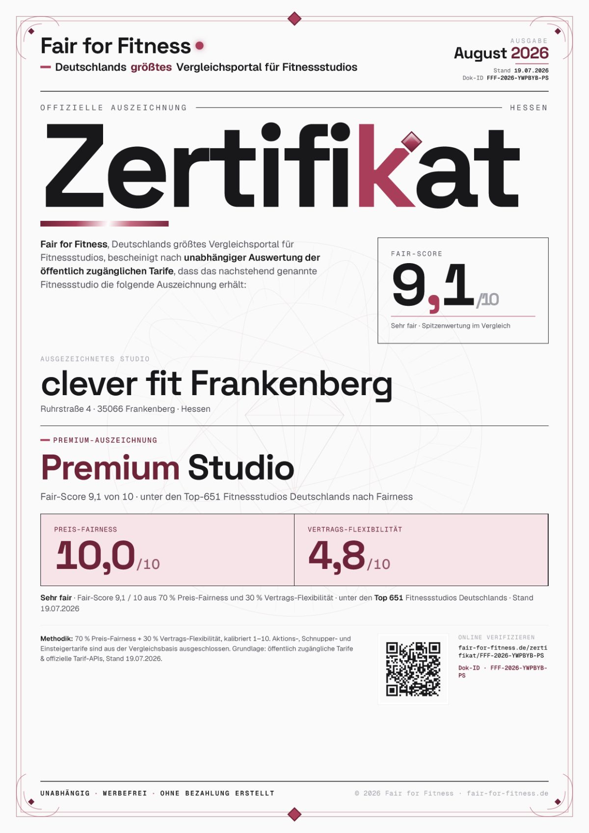 Zertifikat „Premium Studio"